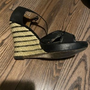 Black and Tan open platform shoes